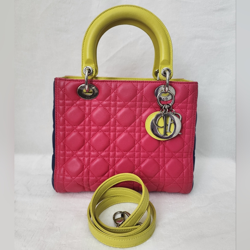 Auth Dior Lady Dior Lambskin Cannage Medium Pink Handbag - Picture 2 of 15